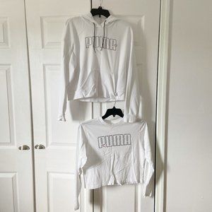 Puma White Medium Crop Hoodie Large Crop Long Sleeve Pullover Top